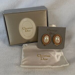 Dior Gold and White Pearl Earrings